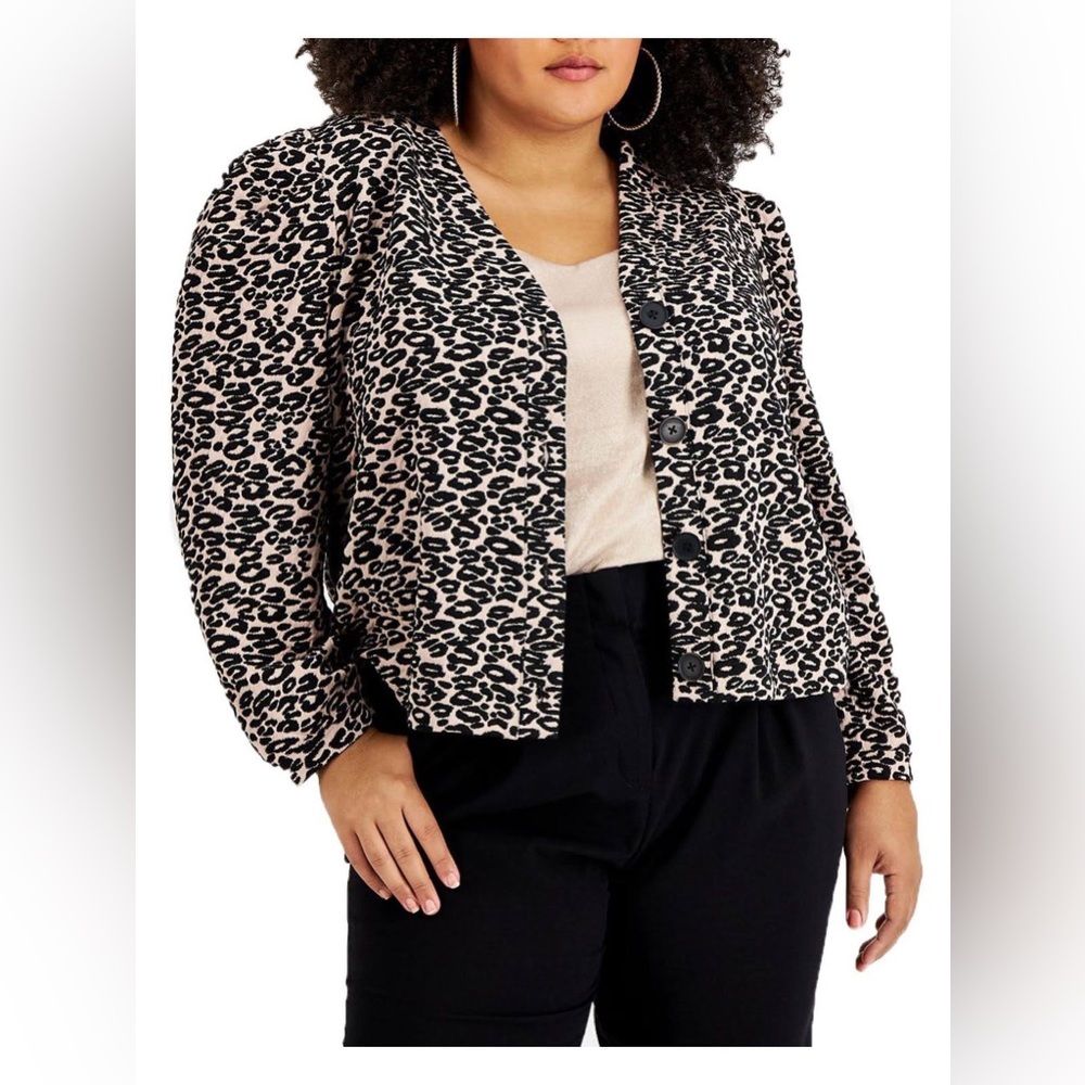 Bar lll Plus Womens Puff Sleeve Animal Print Shirt Jacket